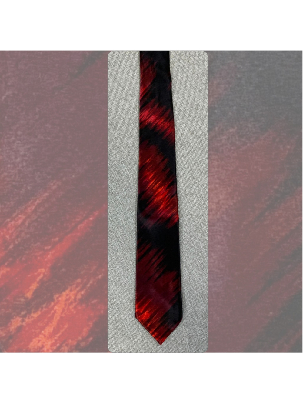 Vintage 60s Skinny Italian Silk Tie Red Black Flame Abstract Damon Union Made